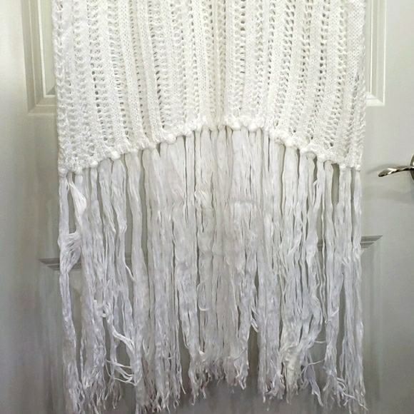 New White Chrochet Cover Up Dress with Fringe - Picture 7 of 7
